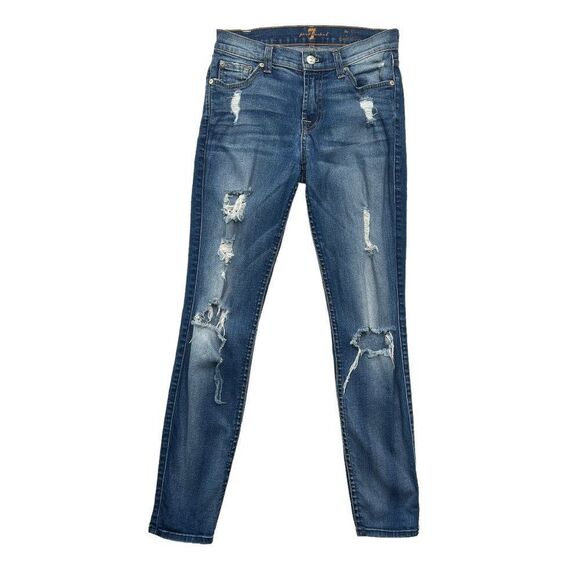7 For All Mankind Women's Distressed The Ankle Skinny Jeans - Picture 1 of 11